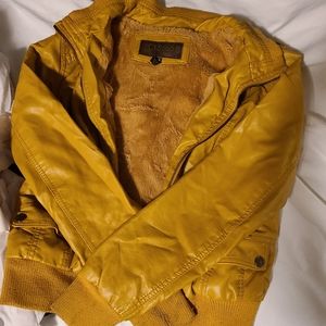 Ci Sono Mustard Fur Lined Leather Jacket